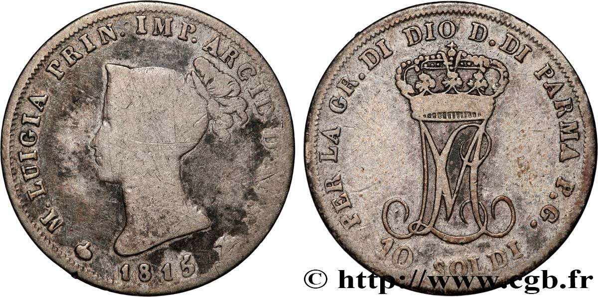 ITALY - PARMA AND PIACENZA 10 Soldi Marie-Louise 1815 Milan F 