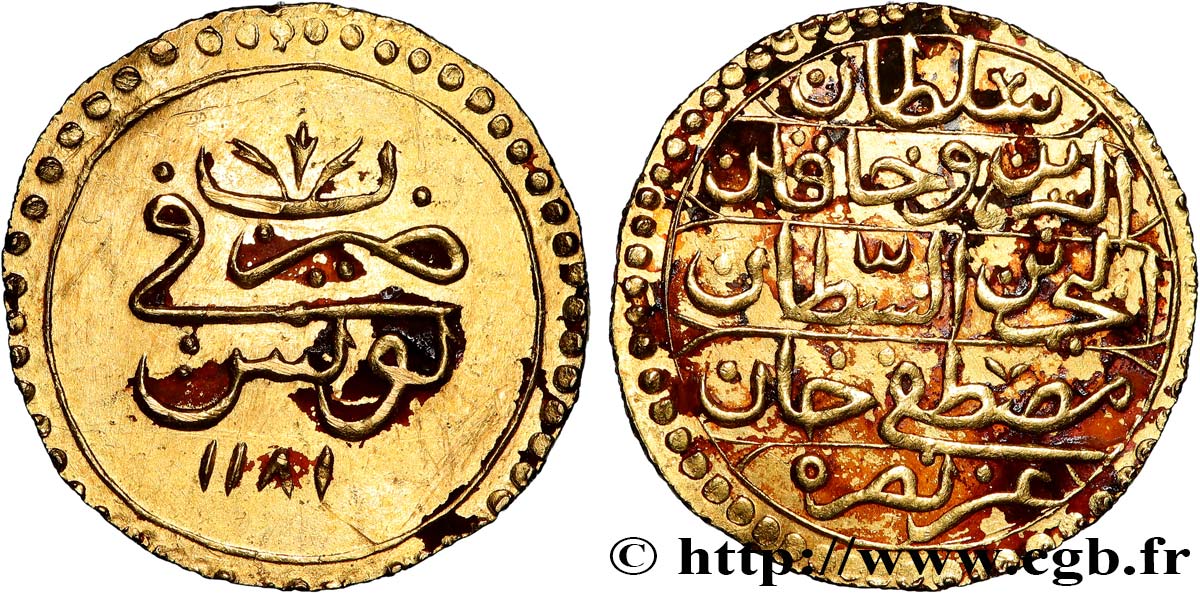 TURKEY - OTTOMAN EMPIRE - MOUSTAFA III 1 Sultani AH 1181 (1768) Tunis BB 