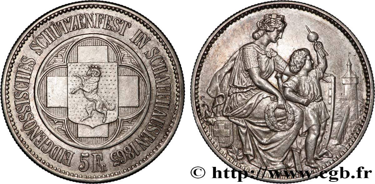 SCHWEIZ 5 Francs Tir de Schaffhouse (Schaffhaussen) 1865  fVZ 