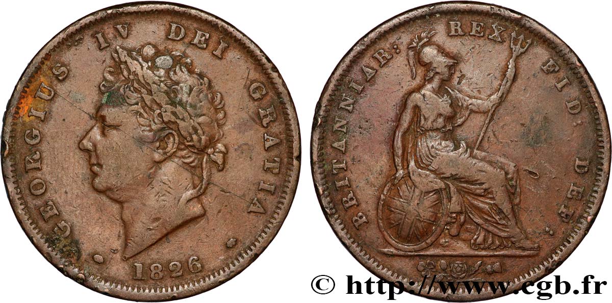 VEREINIGTEN KÖNIGREICH 1 Penny Georges IV tête laurée 1826  fSS 