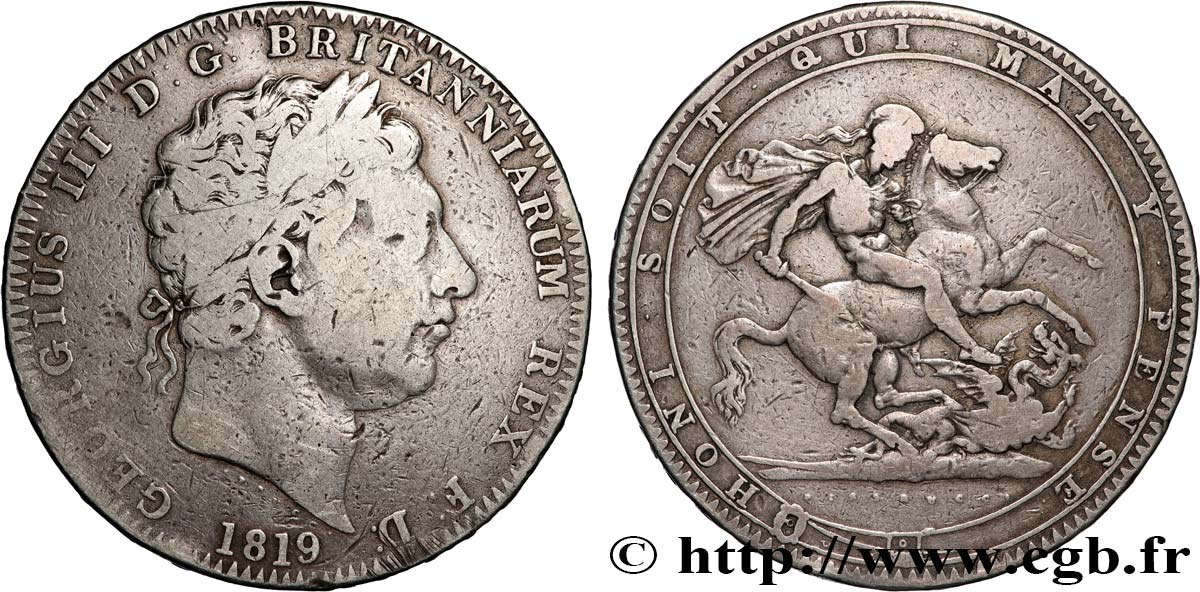 GRANDE-BRETAGNE - GEORGES III 1 Crown ANNO LX 1819 Londres TB 