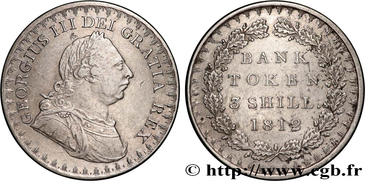 GREAT BRITAIN - GEORGE III 3 Shillings Bank token 1812  AU 