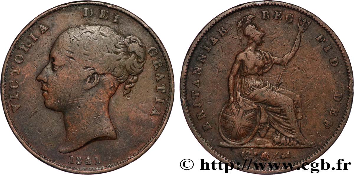 VEREINIGTEN KÖNIGREICH 1 Penny Victoria “tête jeune” 1841  fSS 