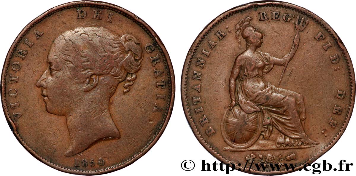 REINO UNIDO 1 Penny Victoria “tête jeune” 1854  BC+ 