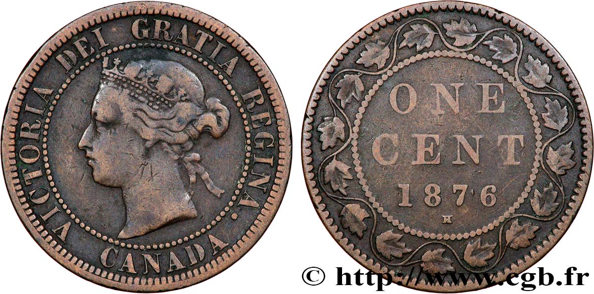 CANADA 1 Cent Victoria 1876 Heaton TB+ 