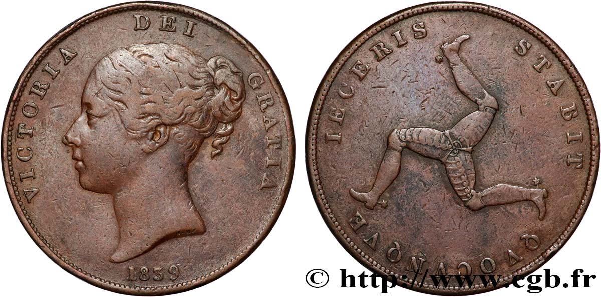 ISLE OF MAN 1 Penny Victoria 1839  XF 