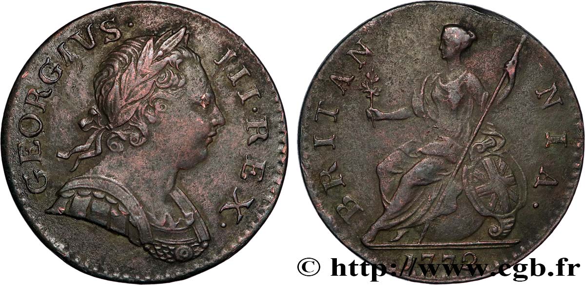 REINO UNIDO 1/2 Penny Georges III 1772 Londres MBC 