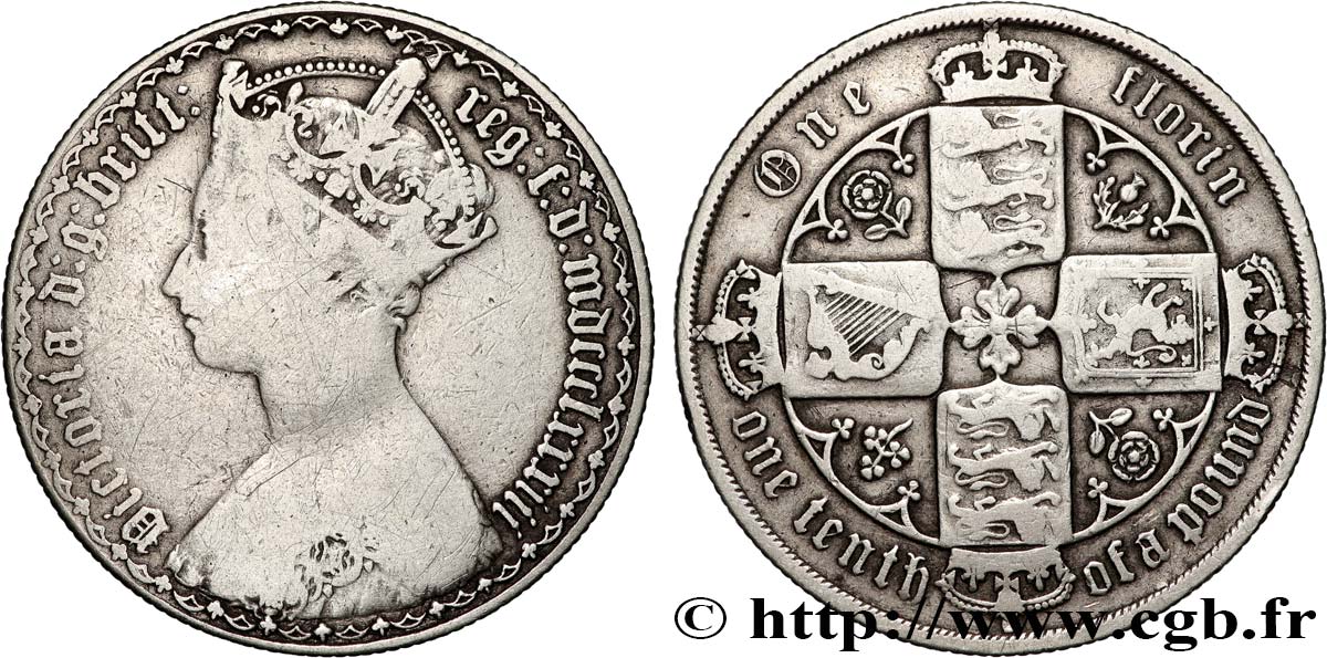 VEREINIGTEN KÖNIGREICH 1 Florin Victoria couronnée style gothique 1883 Londres S 