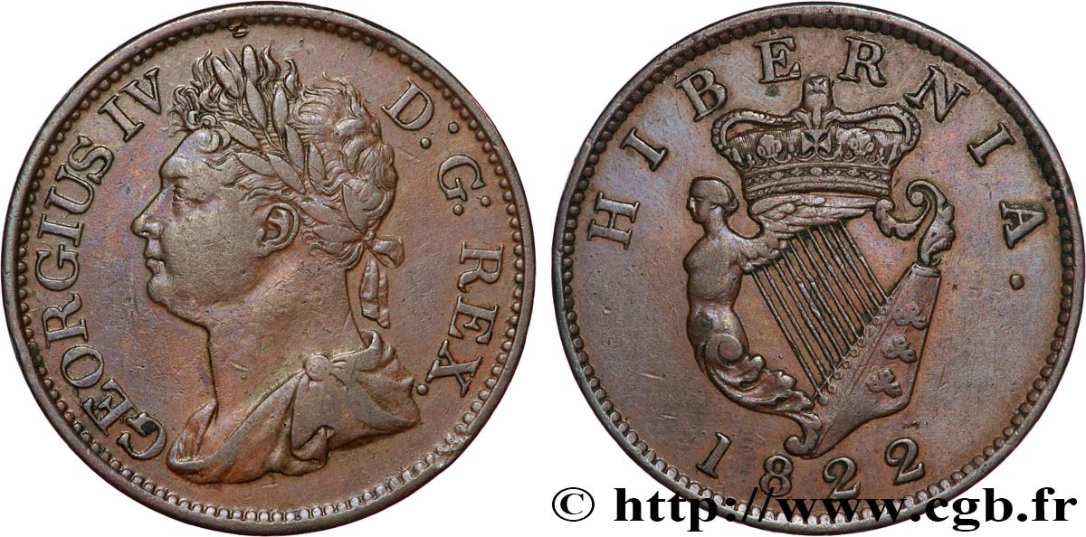 IRLANDE 1/2 Penny Georges IV 1822  TTB 