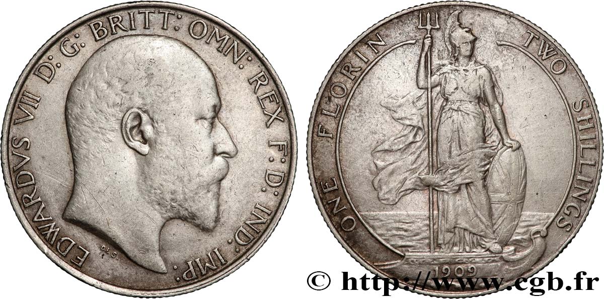 UNITED KINGDOM 1 Florin Edouard VII 1909  XF 