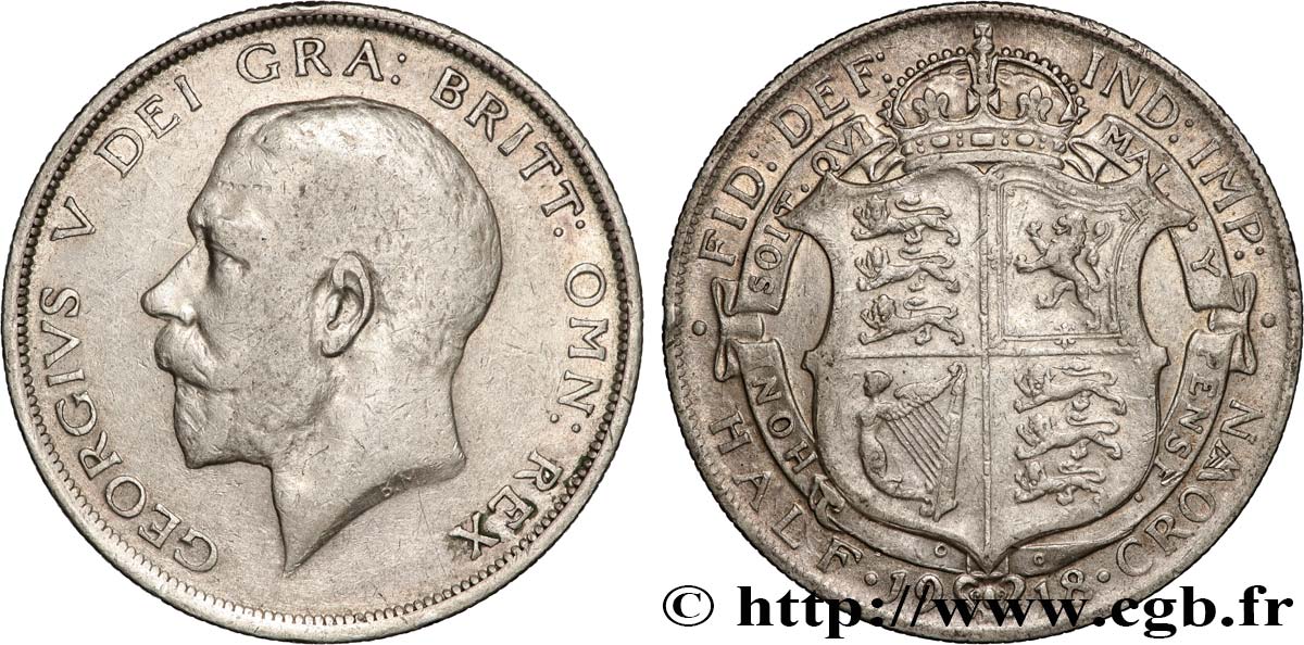 UNITED KINGDOM 1/2 Crown Georges V 1918 Londres VF 
