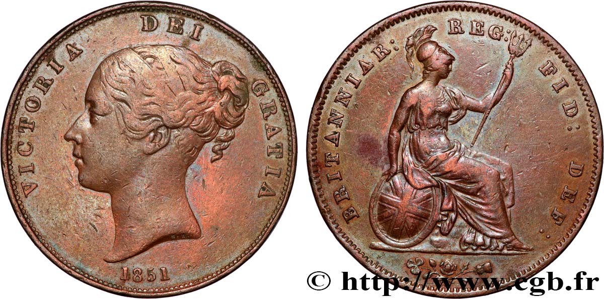 UNITED KINGDOM 1 Penny Victoria “tête jeune” 1851  XF 