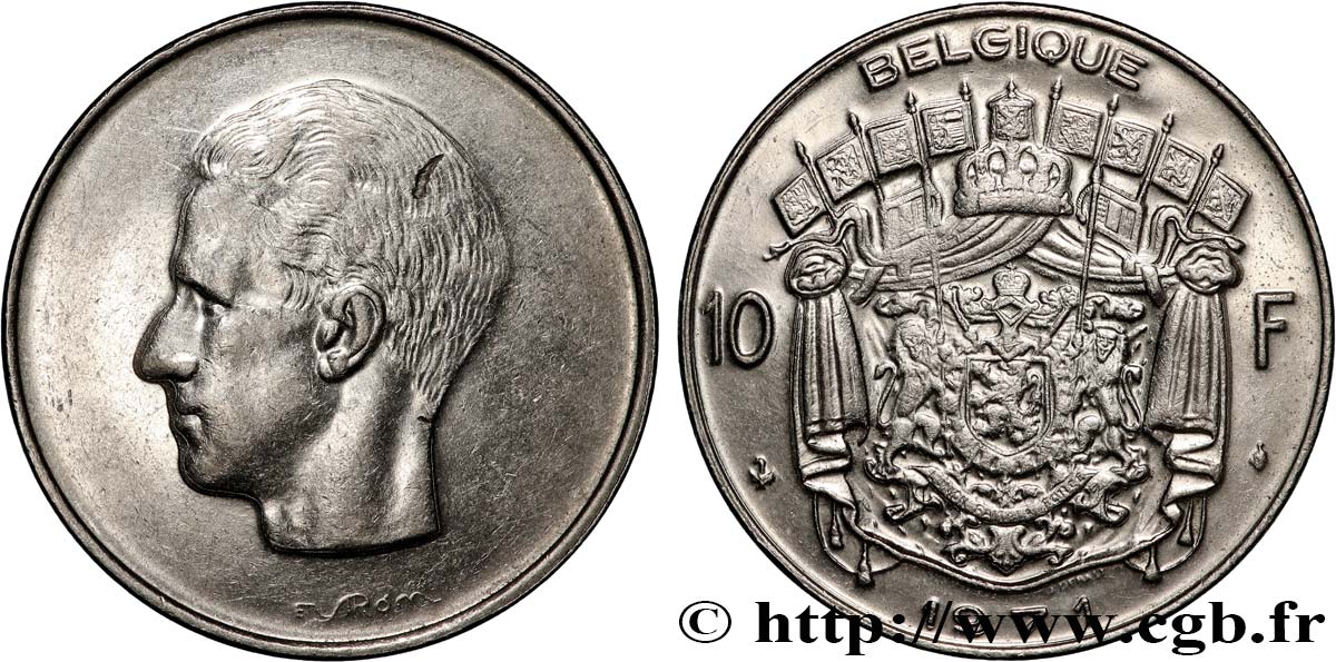 BELGIEN 10 Francs roi Baudouin légende française 1971 Bruxelles VZ 
