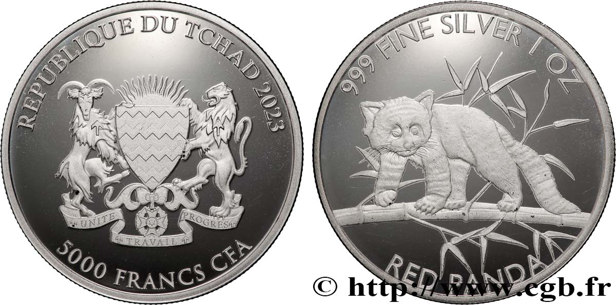 SILVER INVESTMENT 1 Oz - 5000 francs Panda Roux 2023  FDC 