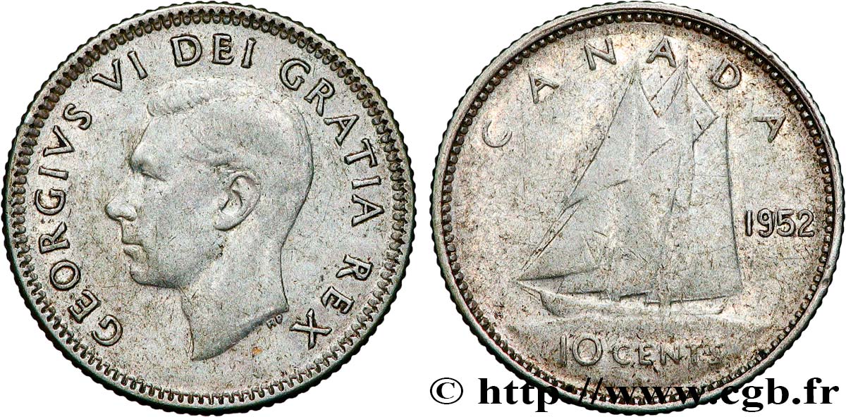 CANADA 10 cents Georges VI 1952  TTB 