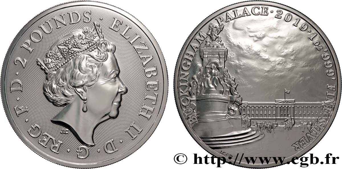 SILVER INVESTMENT 1 Oz - 2 Pounds Buckingham Palace 2019  MS 