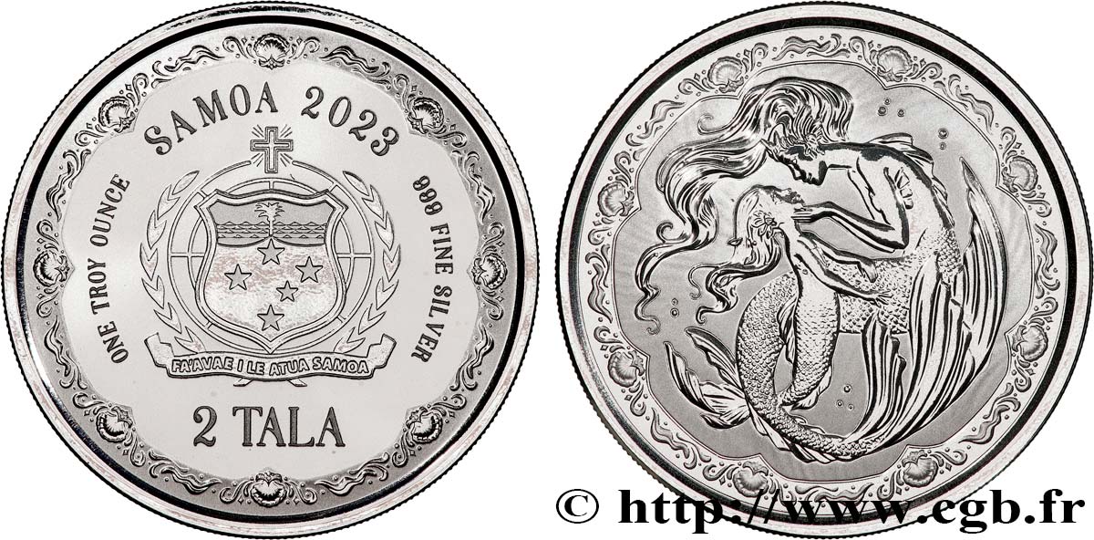 SILVER INVESTMENT 1 Oz - 2 Tala Sirène Princesse des Mers 2023  ST 