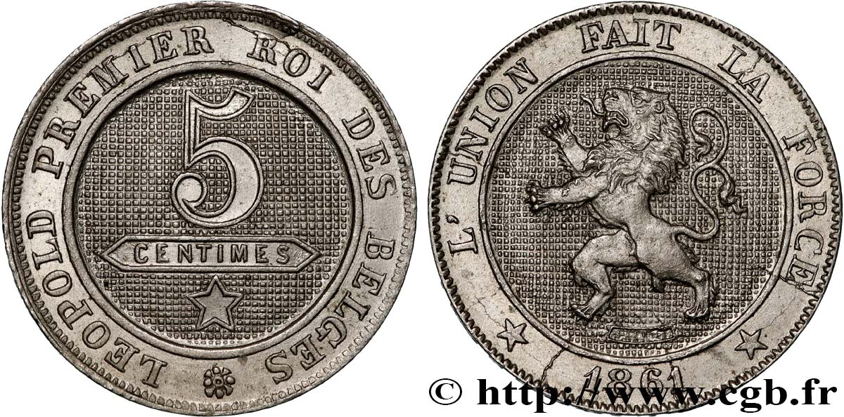 BELGIQUE 5 Centimes lion 1861  SUP 