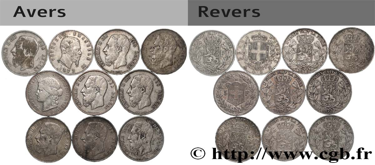 ARGENT D INVESTISSEMENT Lot de 10 écus de 5 Francs Union Latine n.d.  TB 