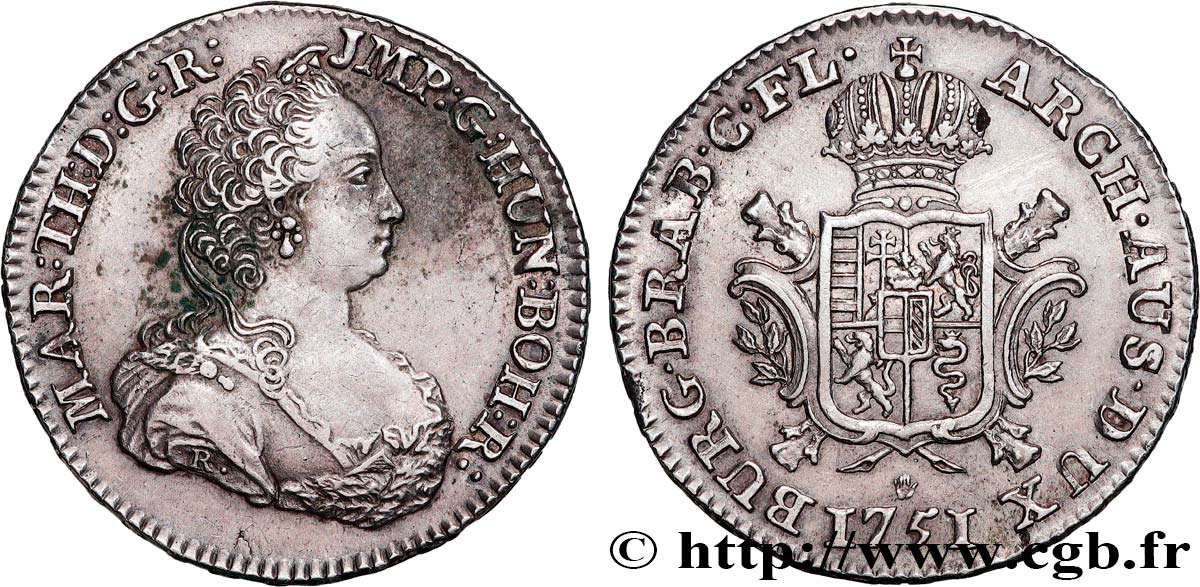 AUSTRIAN NETHERLANDS - DUCHY OF BRABANT - MARIA-THERESA 1/2 (Demi-) Ducaton 1751 Anvers XF 