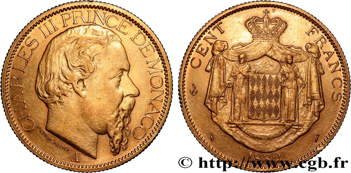 MONACO - PRINCIPAUTÉ DE MONACO - CHARLES III 100 Francs 1882 Paris AU 