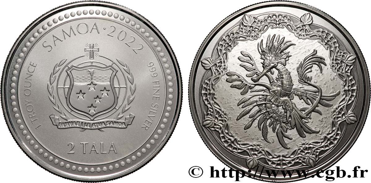 SILVER INVESTMENT 1 Oz - 2 Tala Hippocampe feuille 2022  ST 