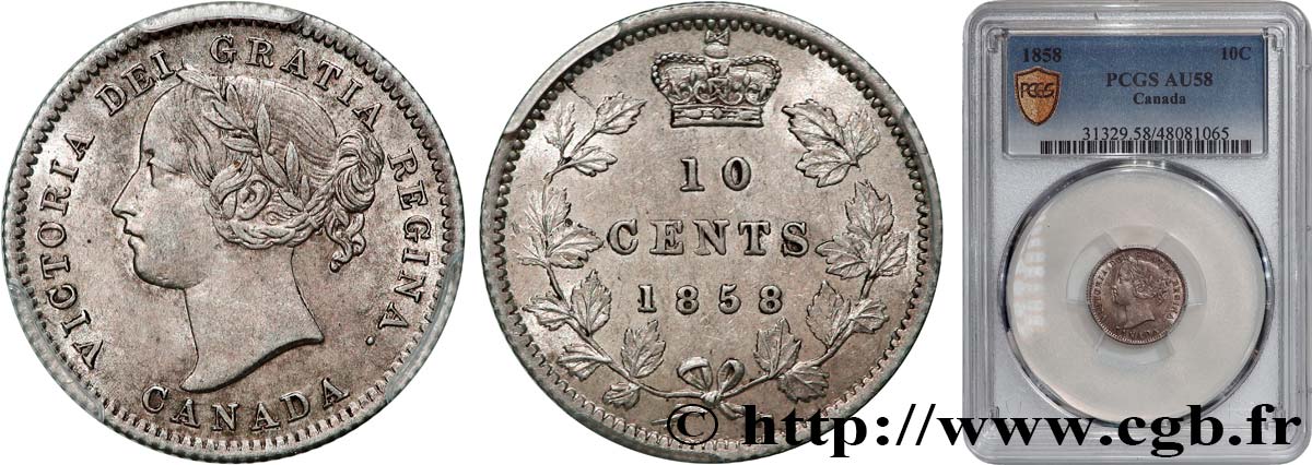 CANADá
 10 Cents Victoria 1858  EBC58 PCGS