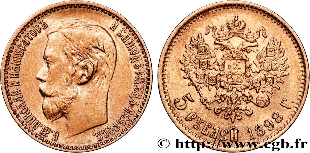 RUSSIE - NICOLAS II 5 Roubles or 1898 Saint-Pétersbourg TTB+ 