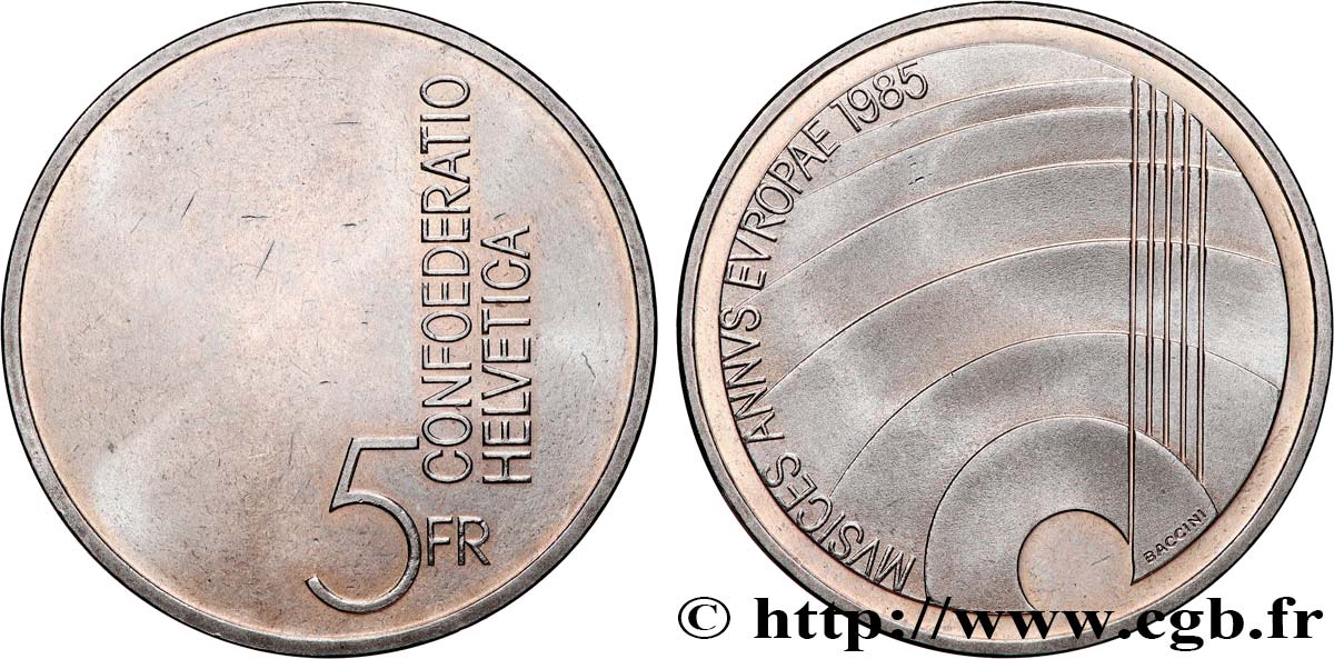 SUISSE 5 Francs année européenne de la musique 1985 Berne SUP 