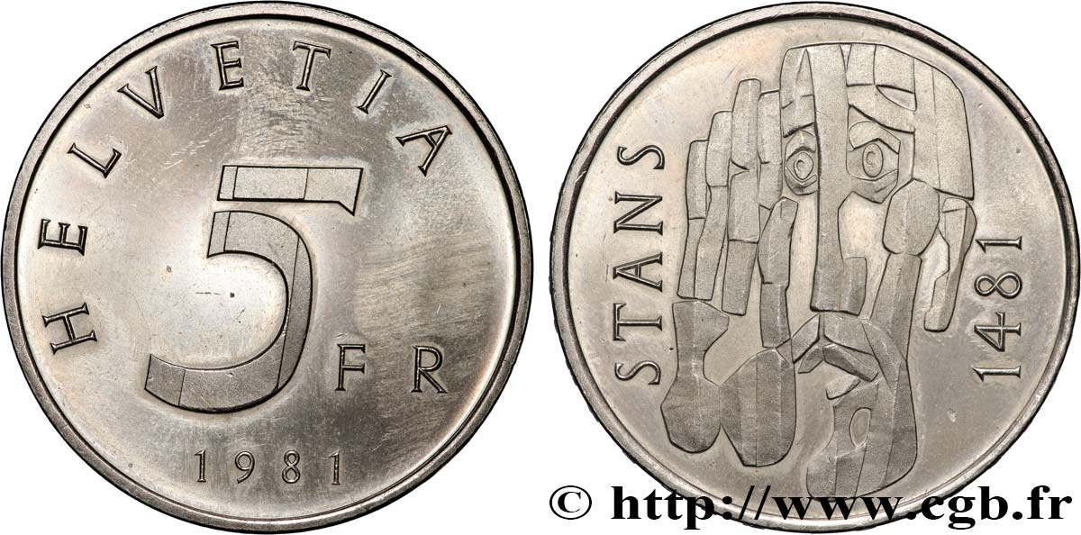 SUISSE 5 Francs 500e anniversaire du convenant de Stans 1481 1981 Berne - B SUP 