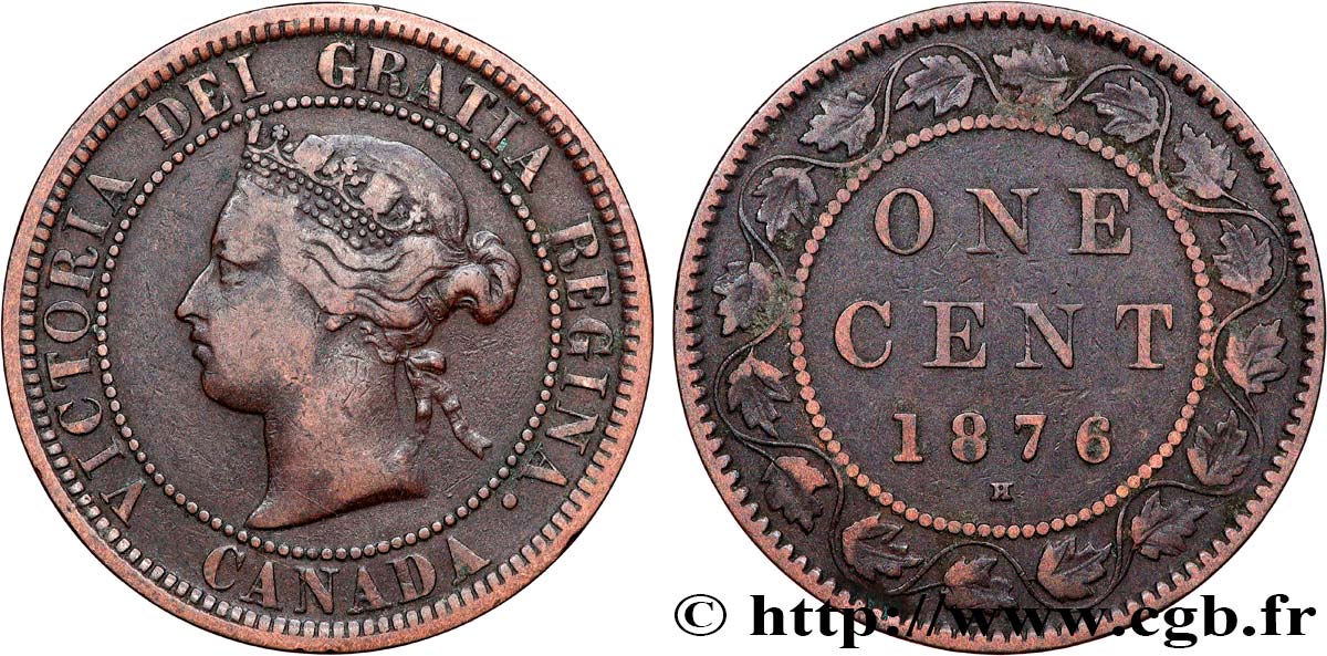 CANADA 1 Cent Victoria 1876 Heaton TB+ 