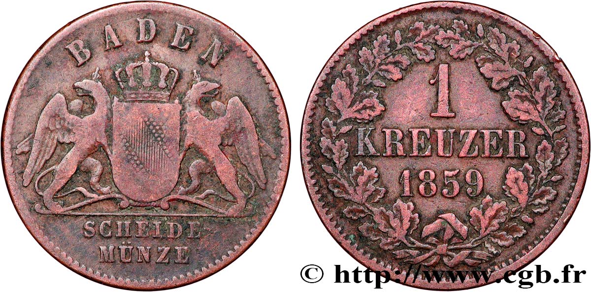 GERMANIA - BADEN 1 Kreuzer Grand-Duché de Bade 1859  q.BB 