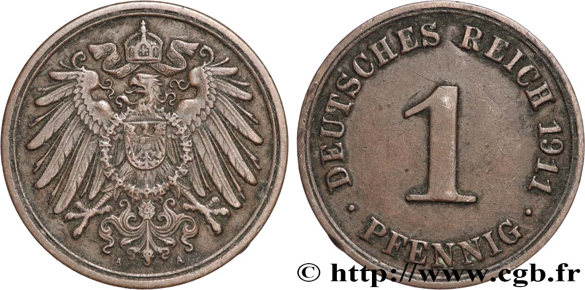 GERMANY 1 Pfennig 1911 Berlin AU 
