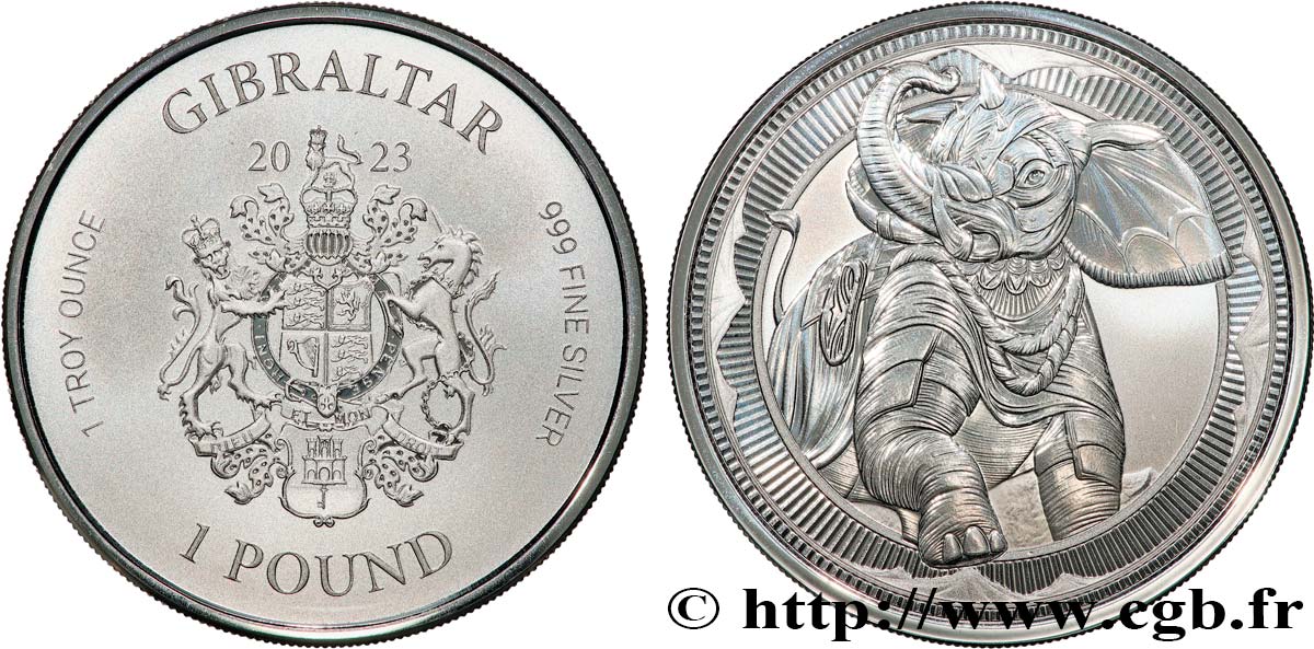 SILVER INVESTMENT 1 Oz - 1 Pound Éléphant 2023 Pobjoy Mint MS 