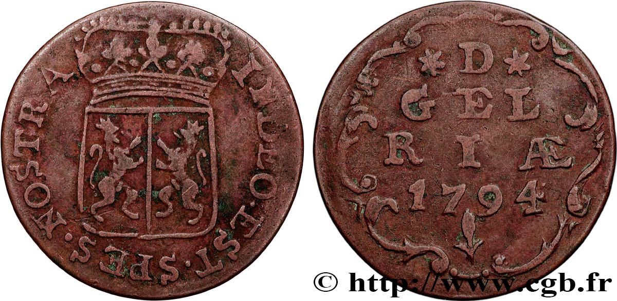 NETHERLANDS - UNITED PROVINCES 1 Duit Gelderland 1794  VF 