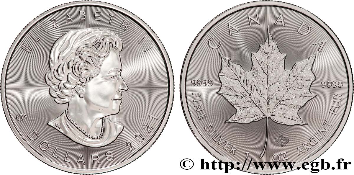 ARGENT D INVESTISSEMENT 1 Oz - 5 Dollars Mapple Leaf (Feuille d’érable) 2021  SPL 