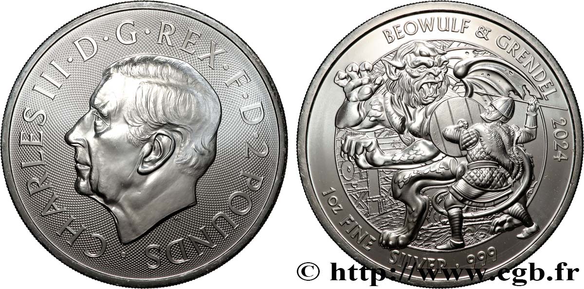 ARGENT D INVESTISSEMENT 1 Oz - 2 Pounds Beowulf et Grendel 2024  FDC 