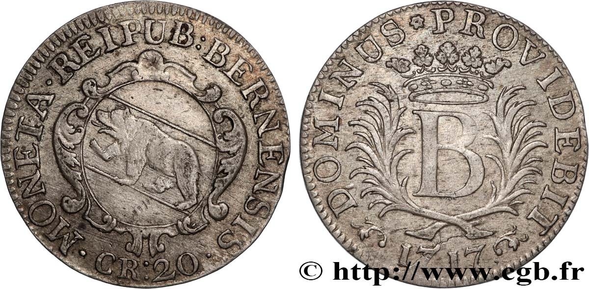 SUIZA - CANTÓN DE BERNA 20 Kreuzer Canton de Berne ours 1717  MBC 