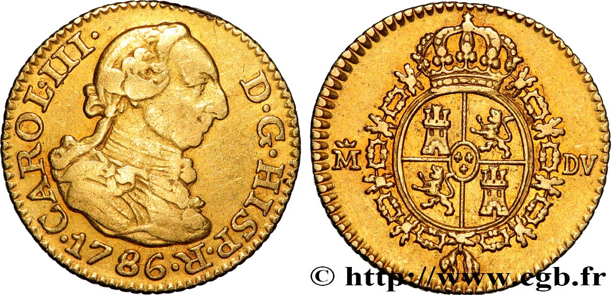 SPAIN - KINGDOM OF SPAIN - CHARLES III 1/2 Escudo  1786 Madrid XF 