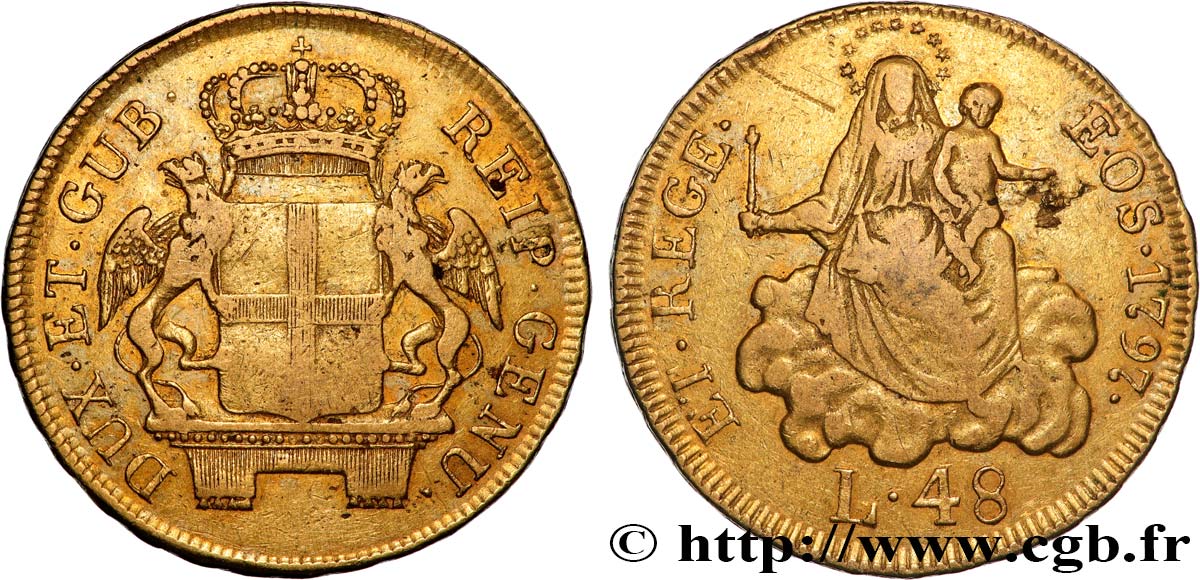 ITALIEN - REPUBLIK GENUA 48 lires en or ou double doppia 1797 Gênes SS 