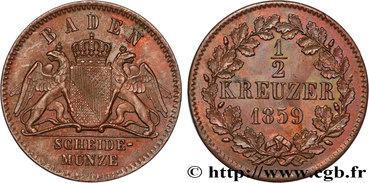 DEUTSCHLAND - BADEN 1/2 Kreuzer 1859  VZ 