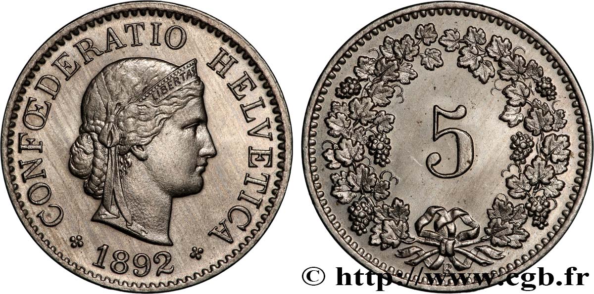 SWITZERLAND 5 Centimes (Rappen) 1892 Berne MS 