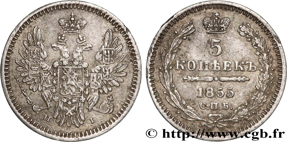 RUSSLAND - NIKOLAUS I. 5 Kopecks  1855 Saint-Petersbourg fVZ 