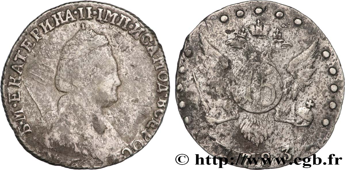 RUSSLAND - KATHARINA II 15 Kopeck 1783 Saint-Pétersbourg fSS 