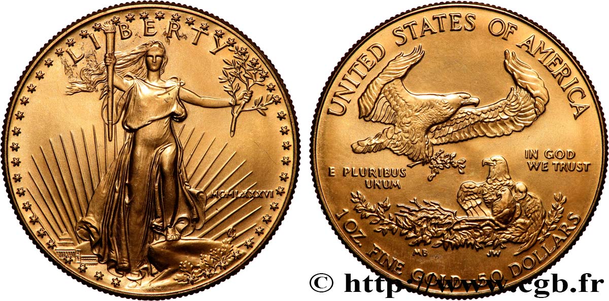 OR D INVESTISSEMENT 1 Oz - 50 Dollars “Liberty” 1986 Philadelphie SPL 