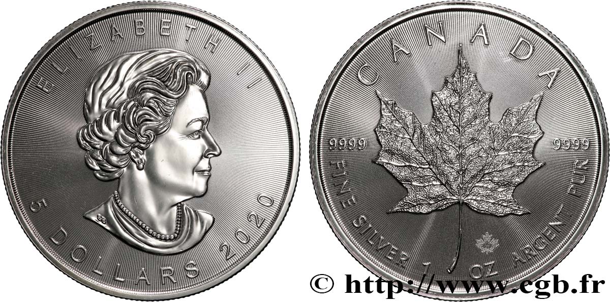 SILVER INVESTMENT 1 Oz - 5 Dollars Mapple Leaf  2020  fST 