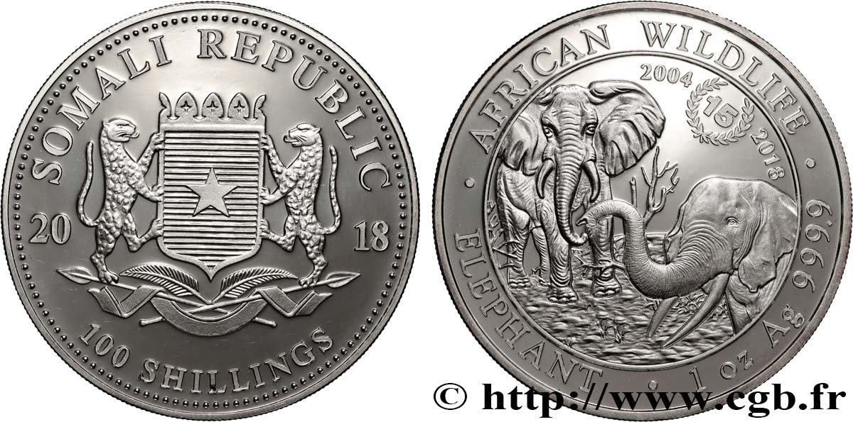 ARGENTO INVESTIMENTO 100 Shillings Proof Éléphant 2018  MS 