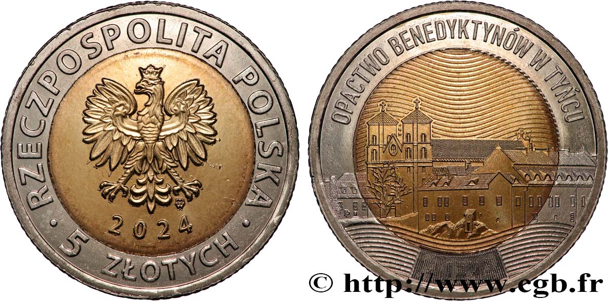 POLAND 5 Zlotych Abbaye bénédictine de Tyniec 2024 Varsonie MS 