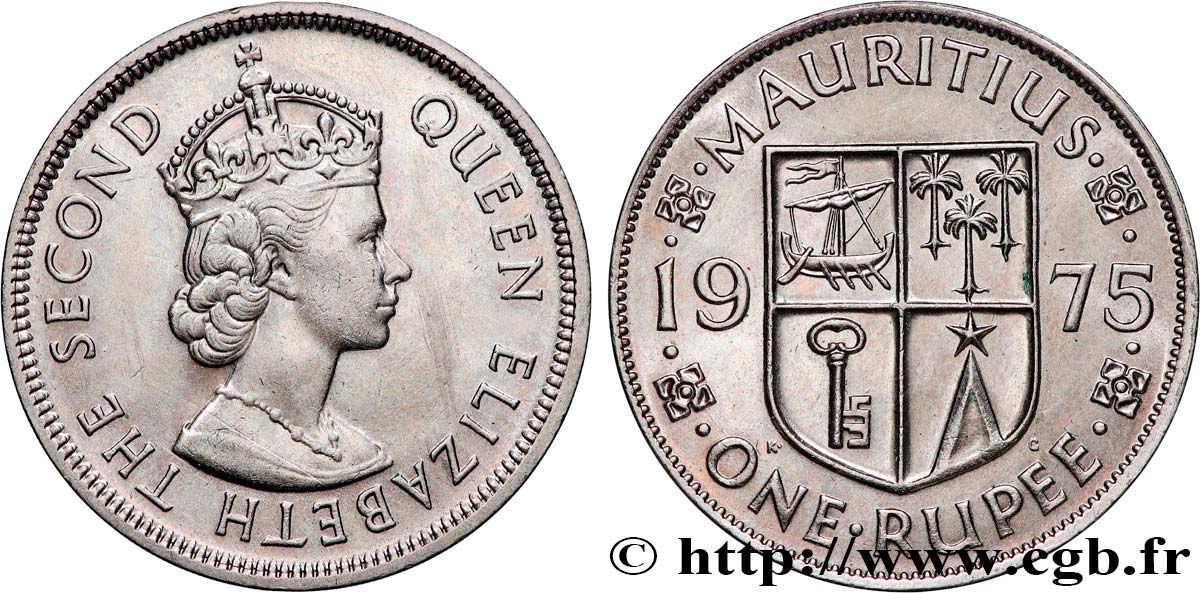 ISLA MAURICIO 1 Rupee (Roupie) Elisabeth II 1975 Royal Mint ,Llantrisant SC 