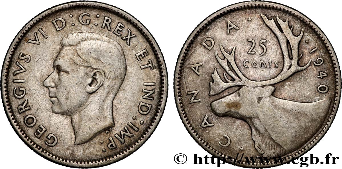 CANADA 25 Cents Georges VI 1940  TB+ 